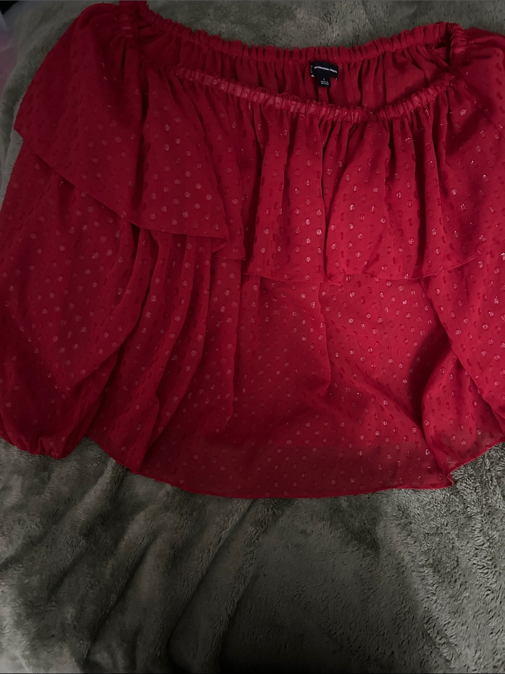 INC International Concepts Red Off-Shoulder Ruffle Skater Skirt off shoulder